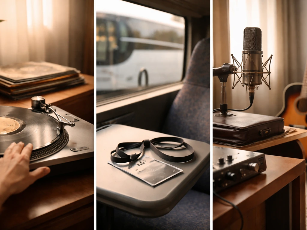 Three simple photo panels showing music royalties, touring income, and post-career studio business.