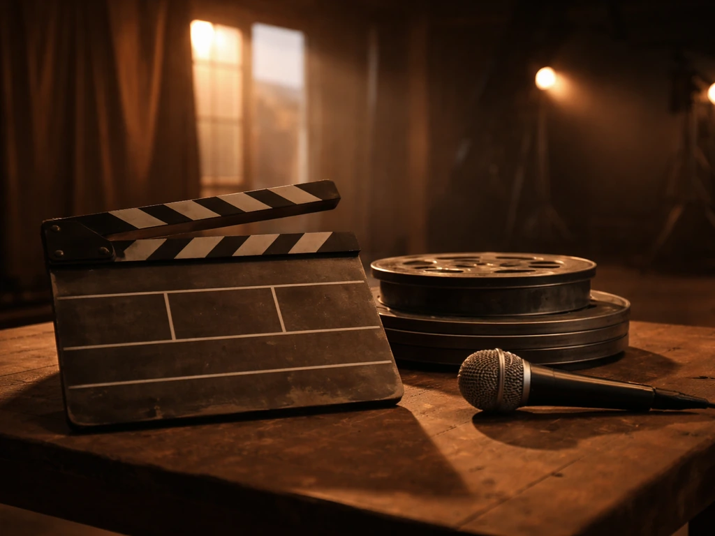 Anonymous film set scene with a clapperboard and warm lighting, symbolizing an actor’s film career foundation.
