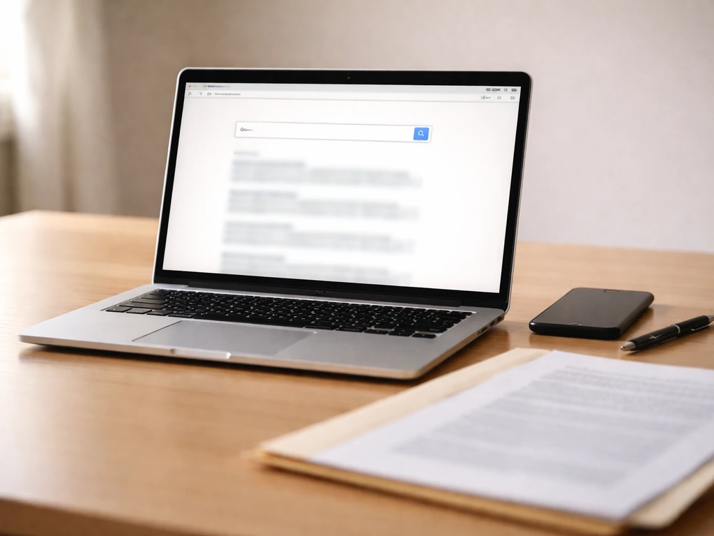 Laptop and phone on a desk with a blurred browser and open folder suggesting SEC proxy filings verification.