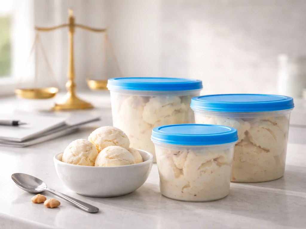 Blue Bunny ice cream cartons on a clean countertop with subtle valuation symbolism in the background
