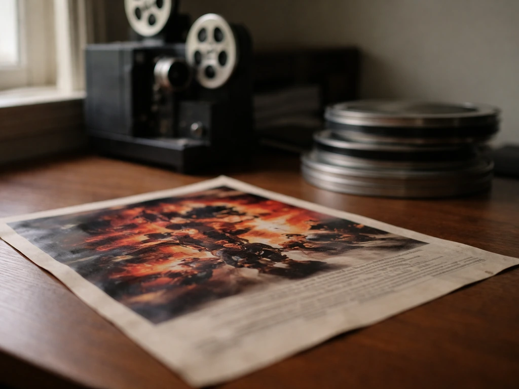 Vintage film reels and a film projector on a wooden desk, symbolizing a key 1979 movie credit timeline.