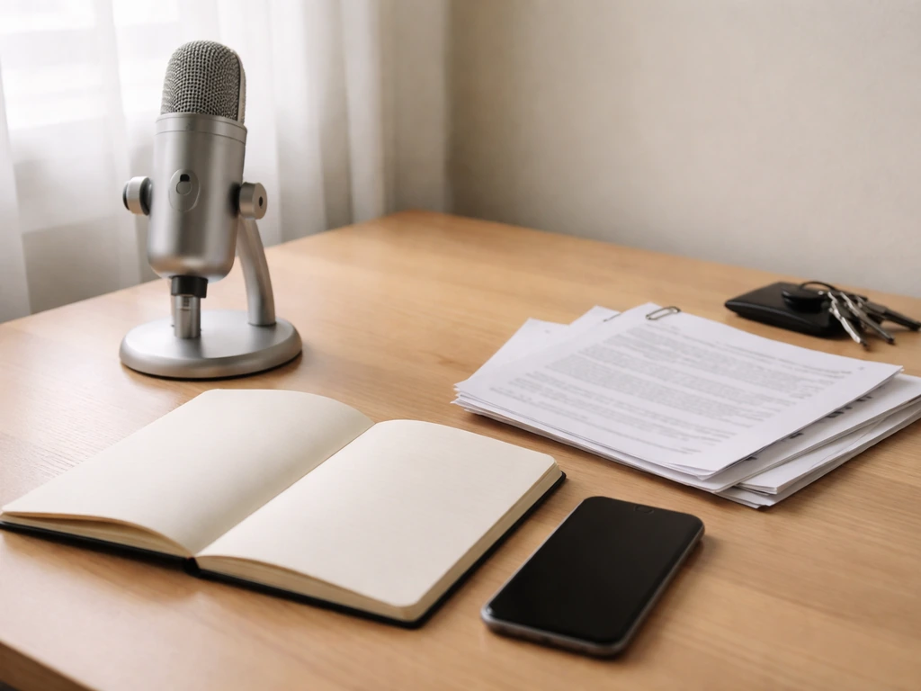 Minimal desk scene with notebook, papers, and a phone suggesting careful evaluation of financial claims.