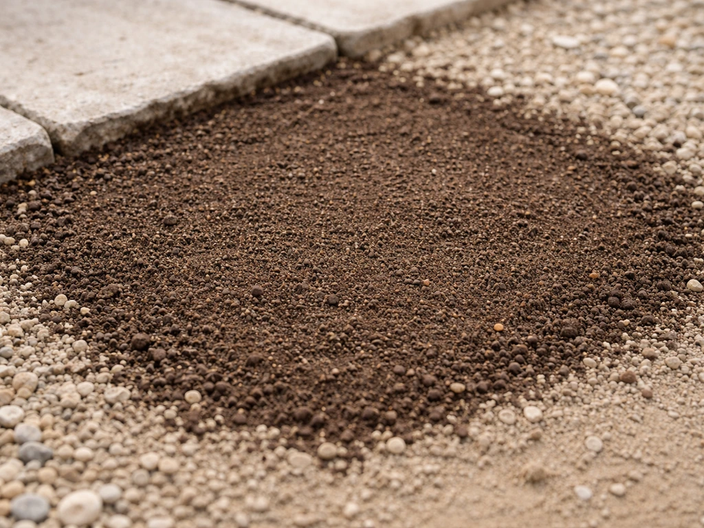 Terreau de comblement étalé à niveau dans un trou de réparation, avec une finition légère en surface.