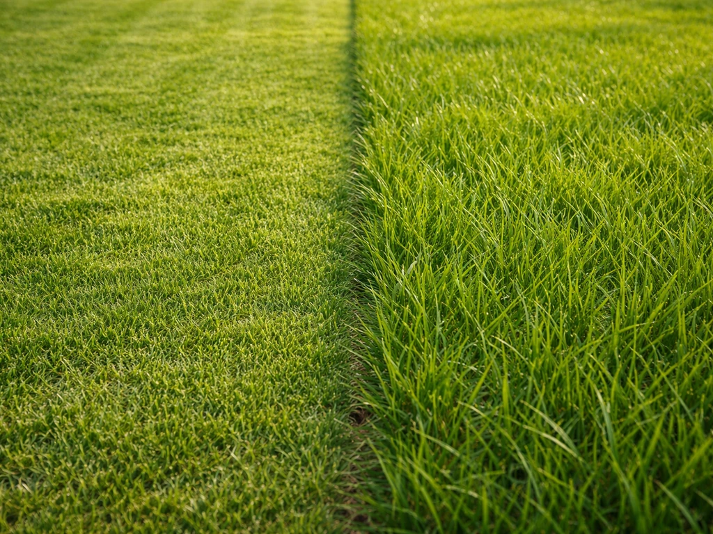 Pelouse dense de ray-grass anglais, avant/après visibles sur la même parcelle après tonte