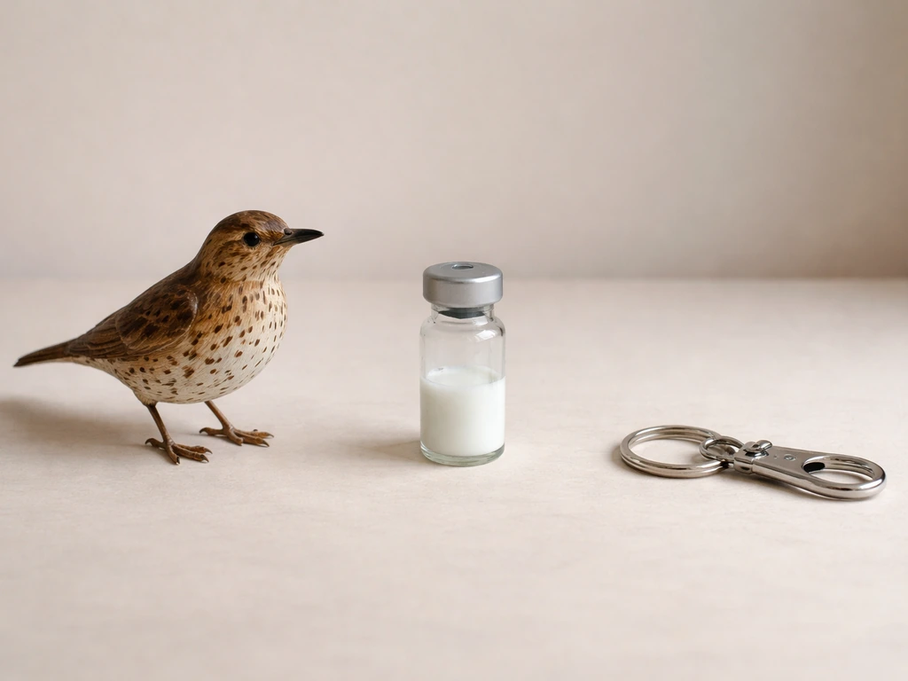 Three separate objects on a tabletop symbolizing different meanings of “thrush.”