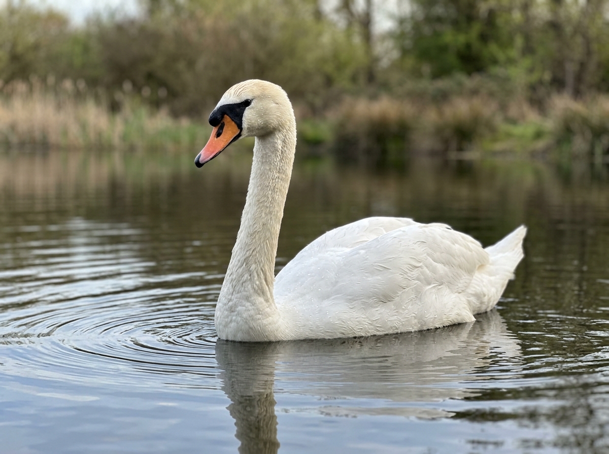 Mute swan on a lake showing real anatomy and behavior.