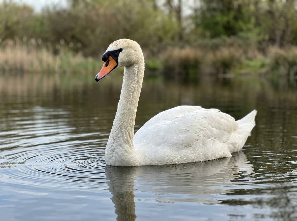 Mute swan on a lake showing real anatomy and behavior.