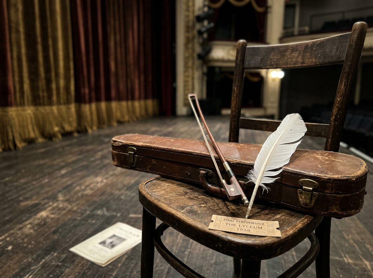 Props suggesting a final performance moment for the phrase 'swan song'.