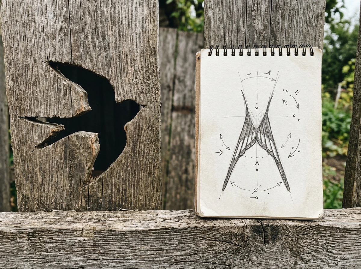 Forked-tail swallow cutout and sketch materials representing personal interpretation