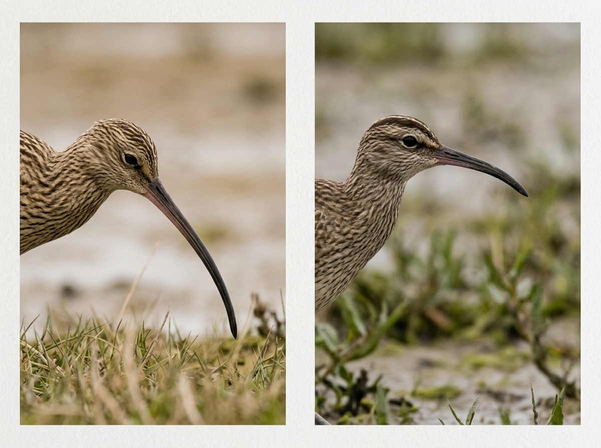 Bill shape comparison showing curlew long down-curved bill vs lookalike