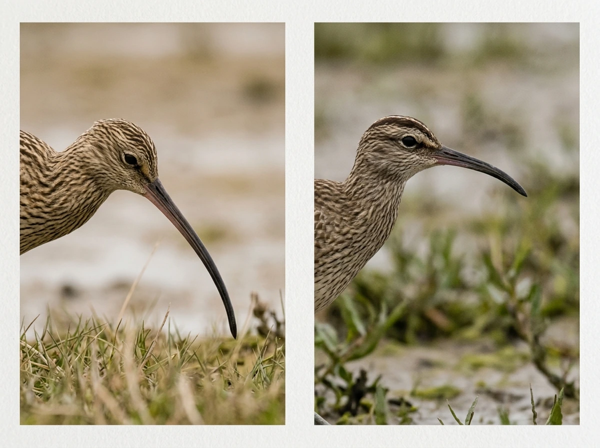 Bill shape comparison showing curlew long down-curved bill vs lookalike
