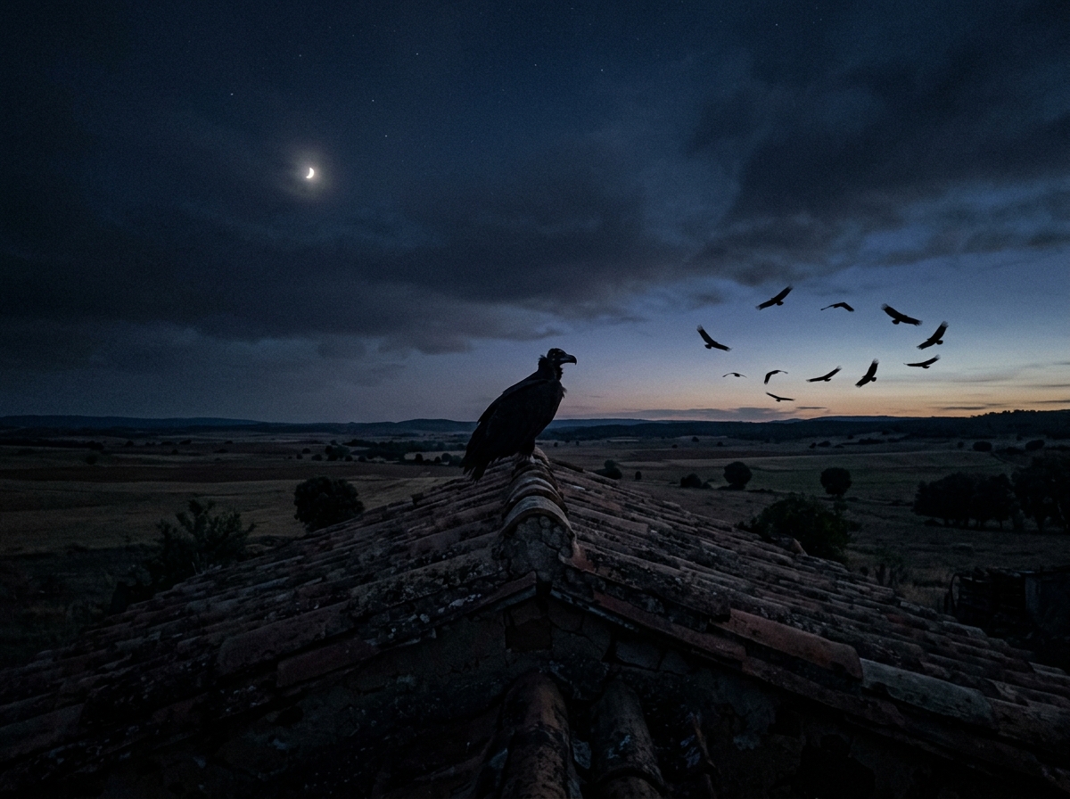 Dream-like vulture symbolism shown as night sky with circling silhouettes