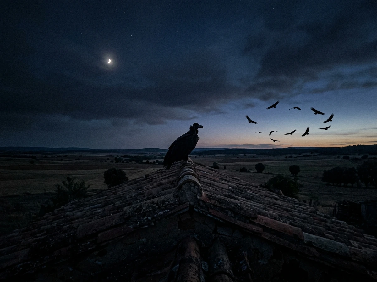 Dream-like vulture symbolism shown as night sky with circling silhouettes