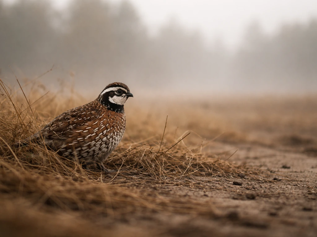 Quail in dry grass in an open field, evoking hunting-season game bird meaning without text.