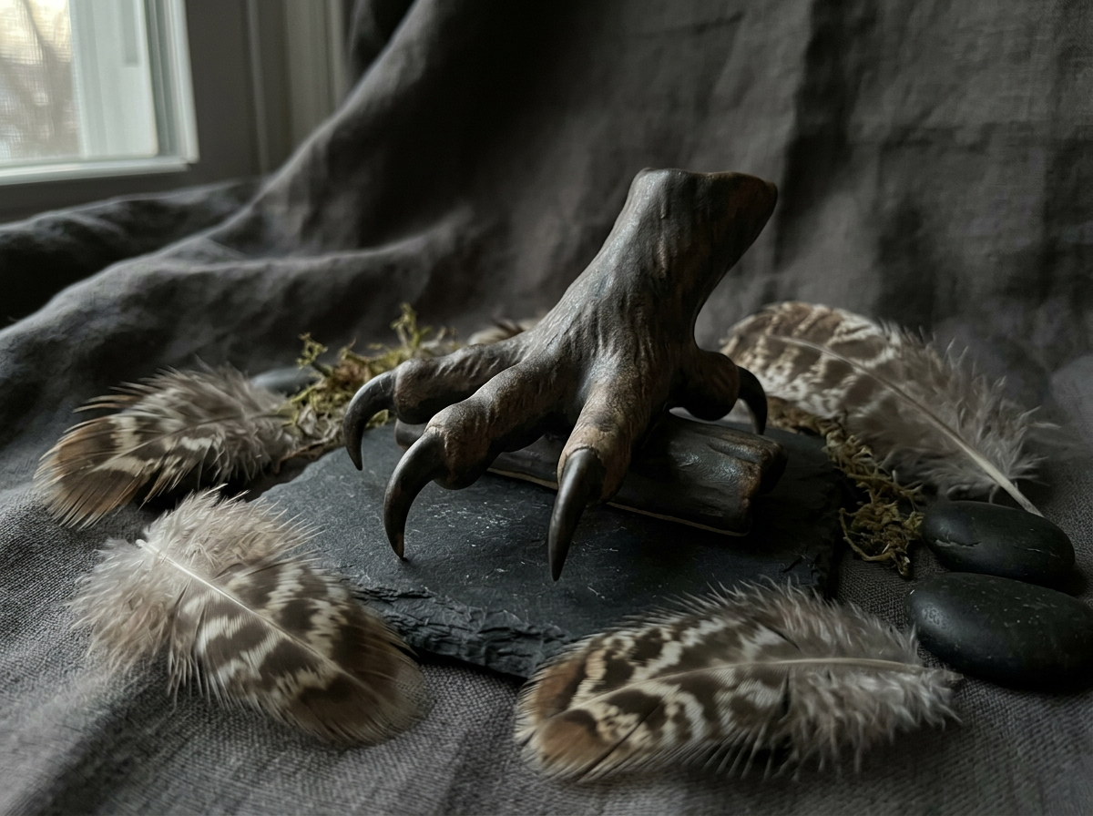 Owl talon artwork detail suggesting omen and night symbolism