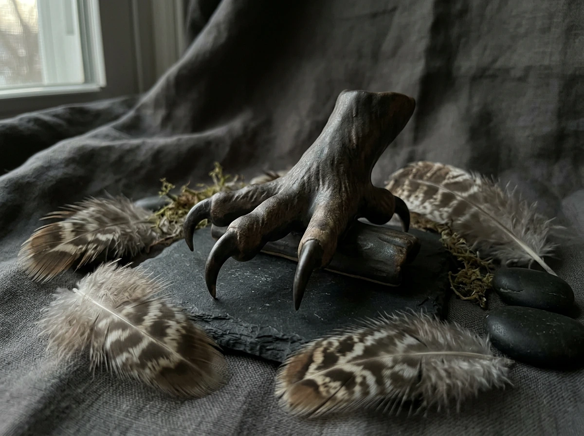 Owl talon artwork detail suggesting omen and night symbolism