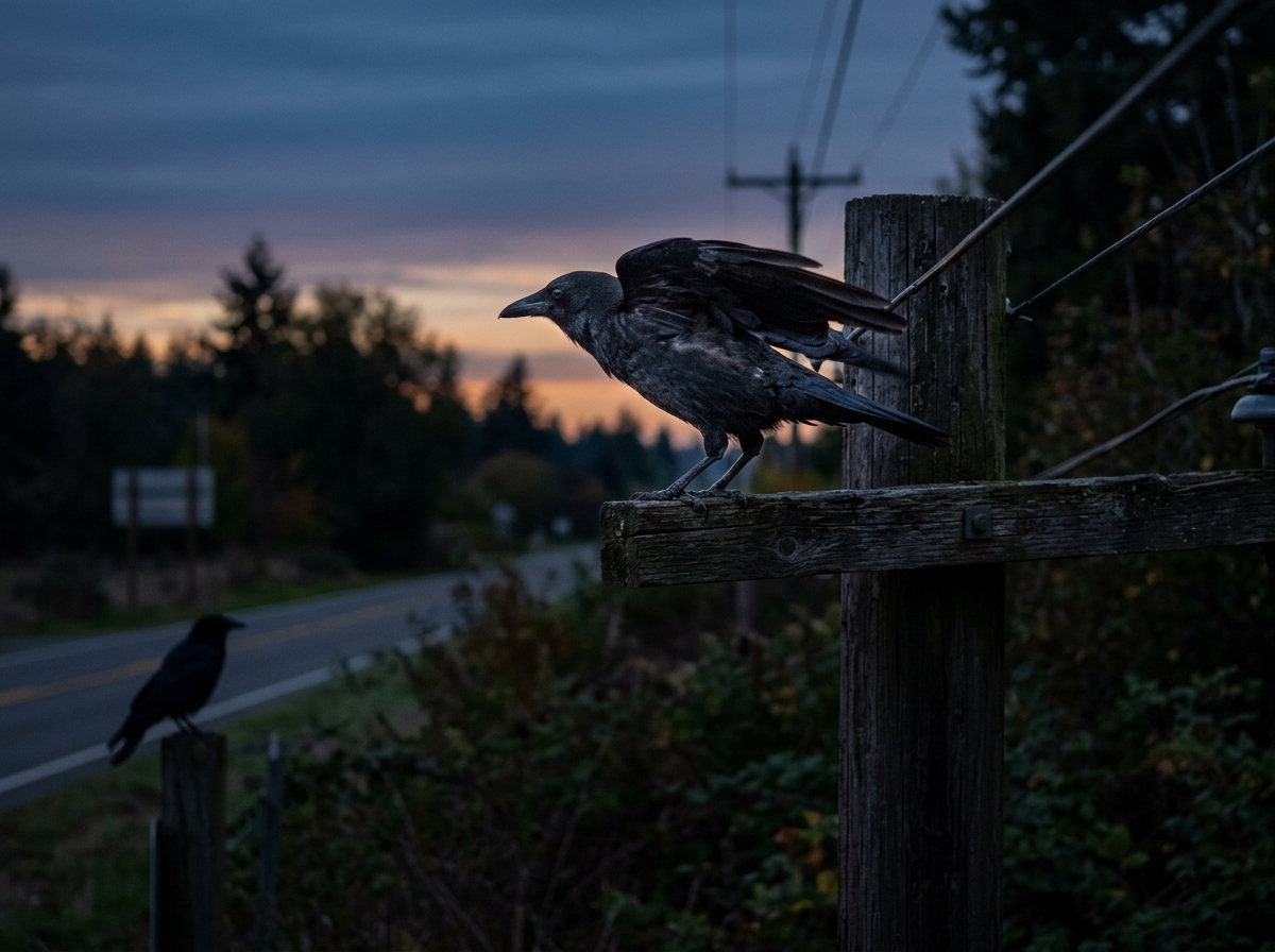 Crow landing during a recurring sighting moment outdoors