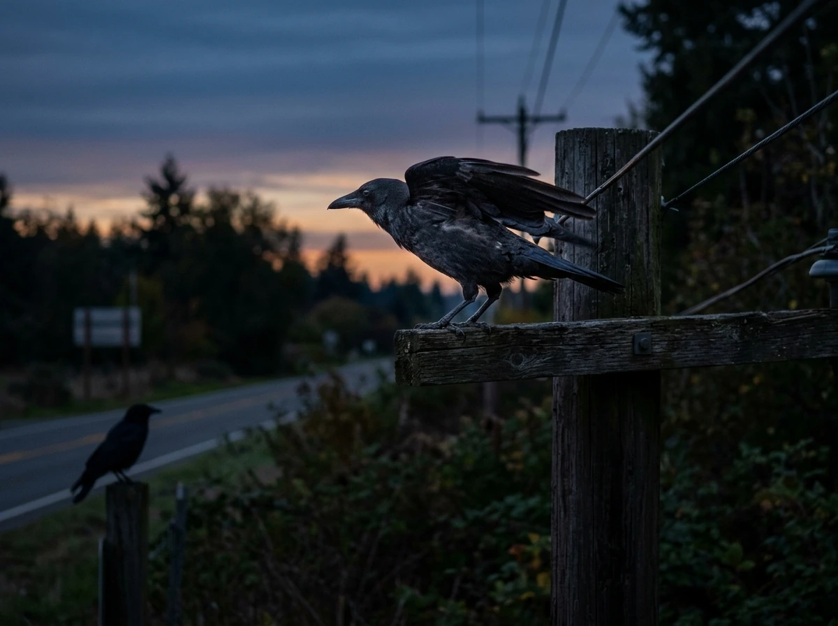 Crow landing during a recurring sighting moment outdoors