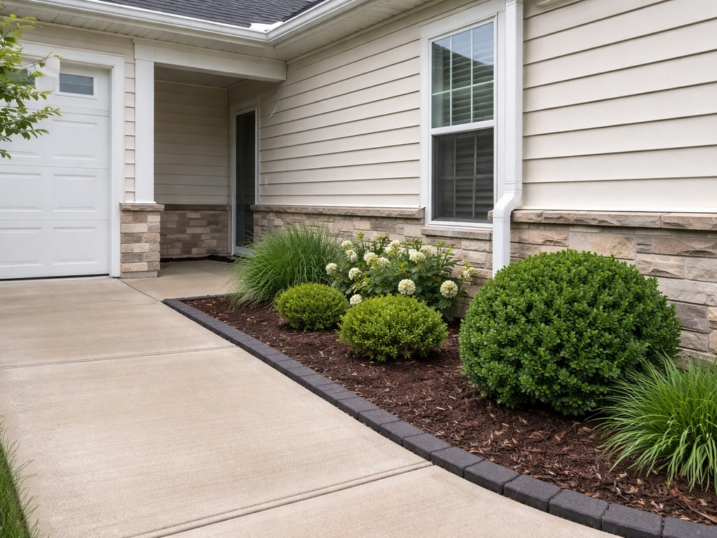 Tidy patio-home exterior with trimmed landscaping, clean walkway, and visible well-maintained gutters.