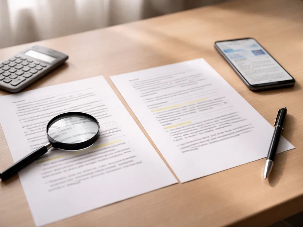Desk with two blurred research pages, magnifying glass, and phone indicating verifying questionable claims.