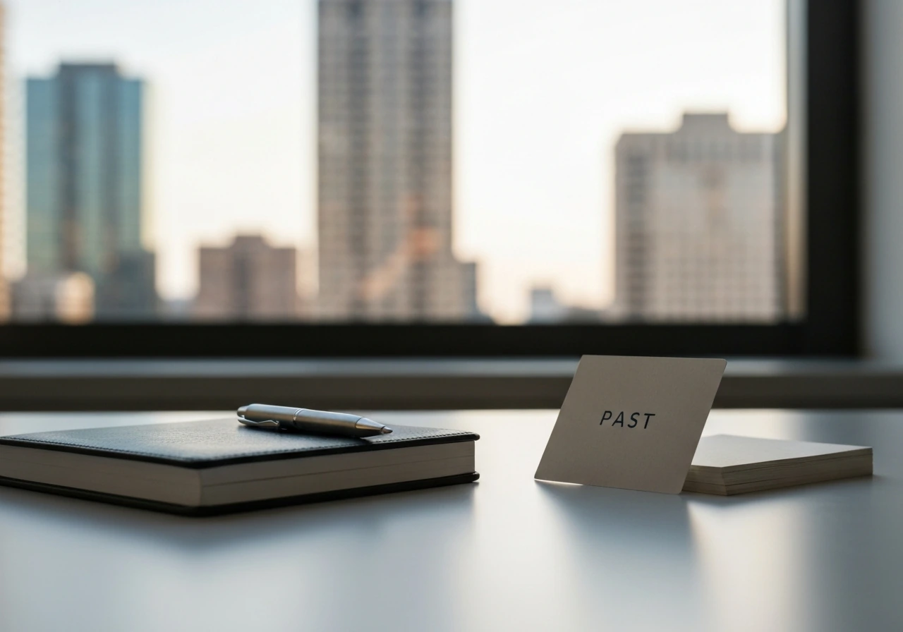 Minimal desk scene with notebook and pen, symbolizing a documented financial milestone timeline.