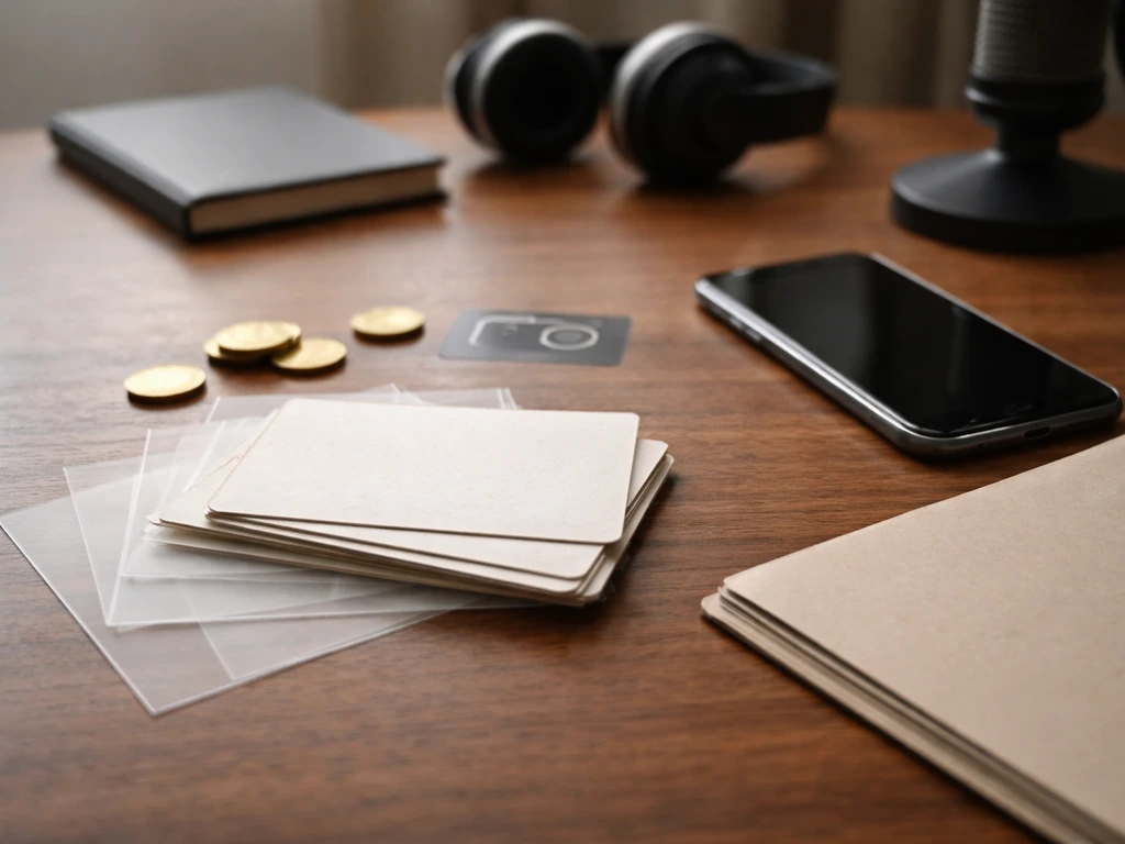 Layered note cards and a smartphone on a desk, suggesting net-worth estimate verification without text.