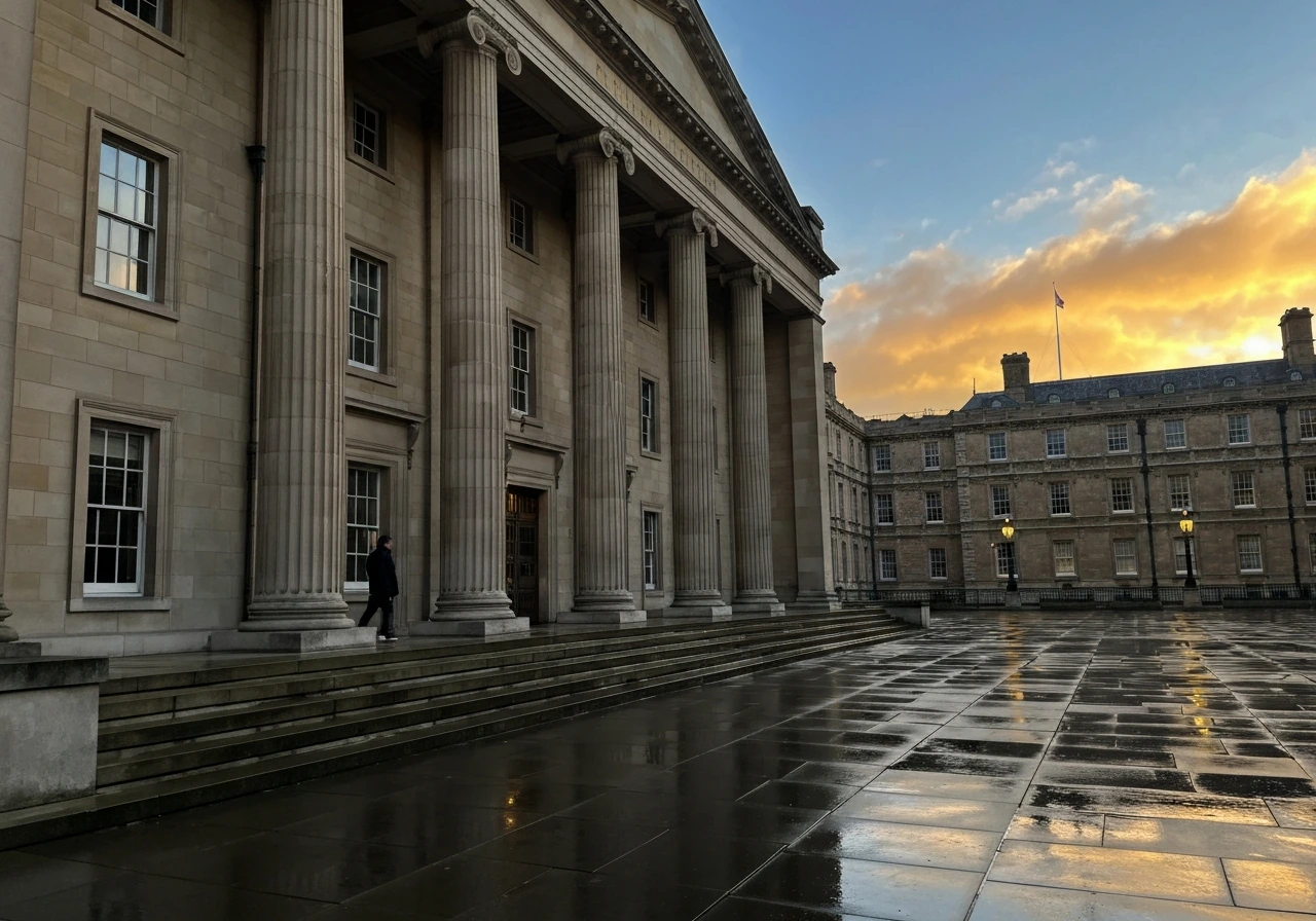 UK parliamentary building exterior at dusk, symbolizing public office and British public life.