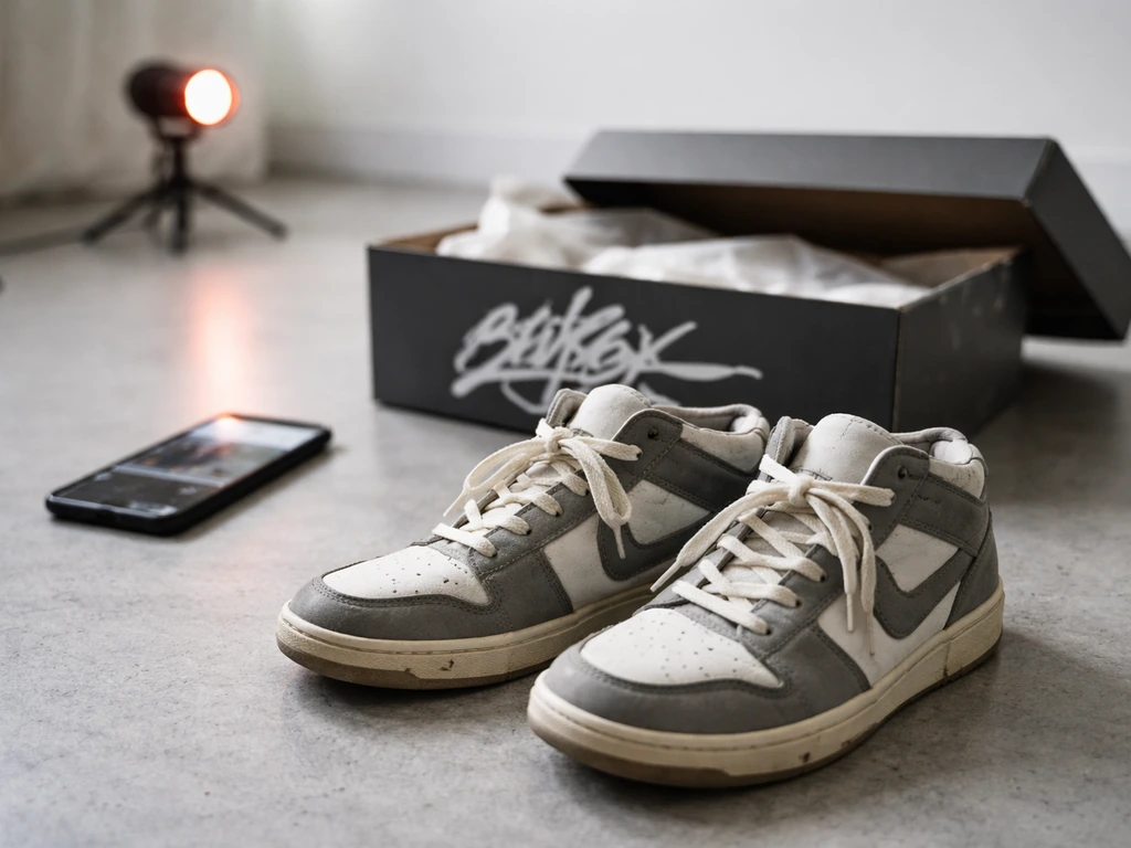 Hip-hop dancer’s sneakers beside a branded shoe box, suggesting a Fuego collaboration tag