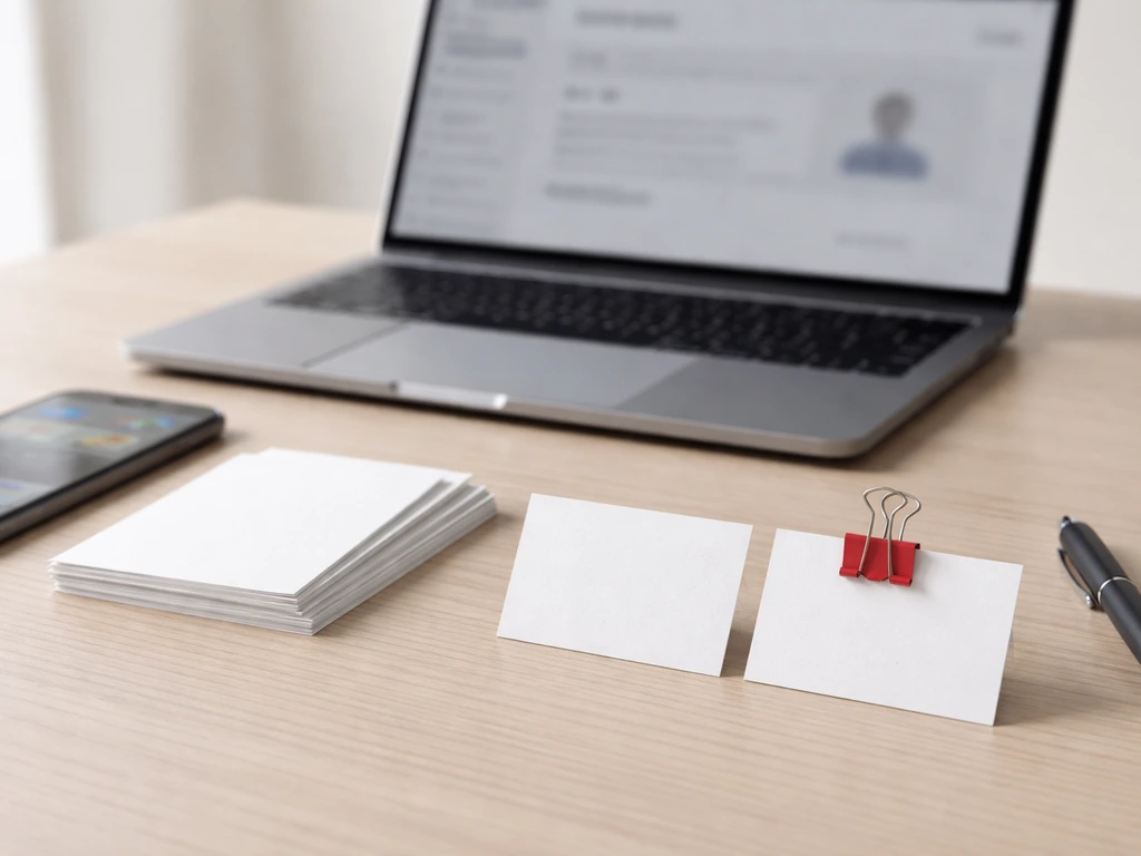 Minimal office desk scene suggesting verifying the right business profile without showing any person