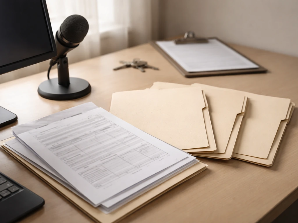 Minimal desk scene with blank documents and folders suggesting missing public asset records