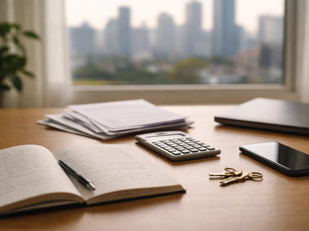 Minimal home office desk with calculator and financial documents symbolizing how net worth estimates are built.