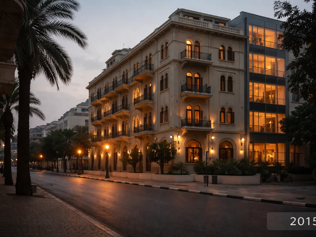 Hotel exterior in Tel Aviv with a subtle “2015” transaction-style label overlay.