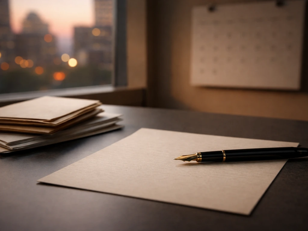 Minimal desk scene with old and newer paperwork suggesting a financial trend over time.