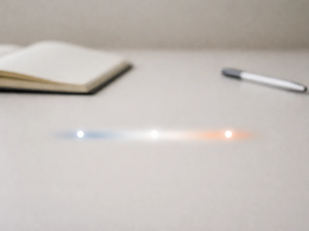 Minimal desk scene with a subtle horizontal light-band range bar suggesting uncertainty, no text.