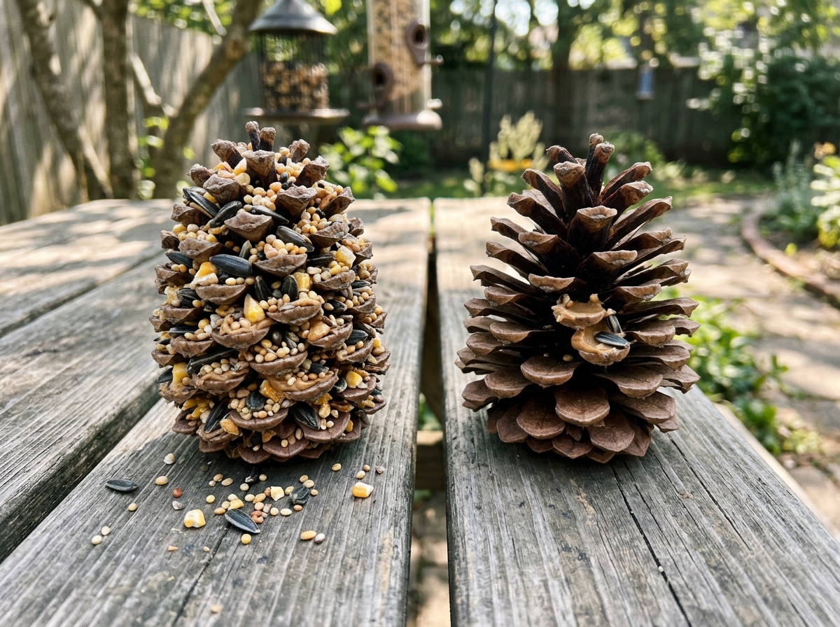 Plain pinecone feeder with loose seed pockets (no coating)