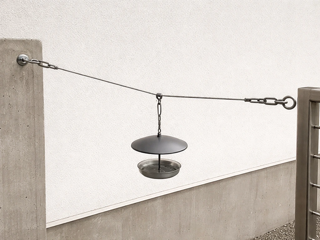 Cable suspension between two anchors with a feeder hanging in the middle