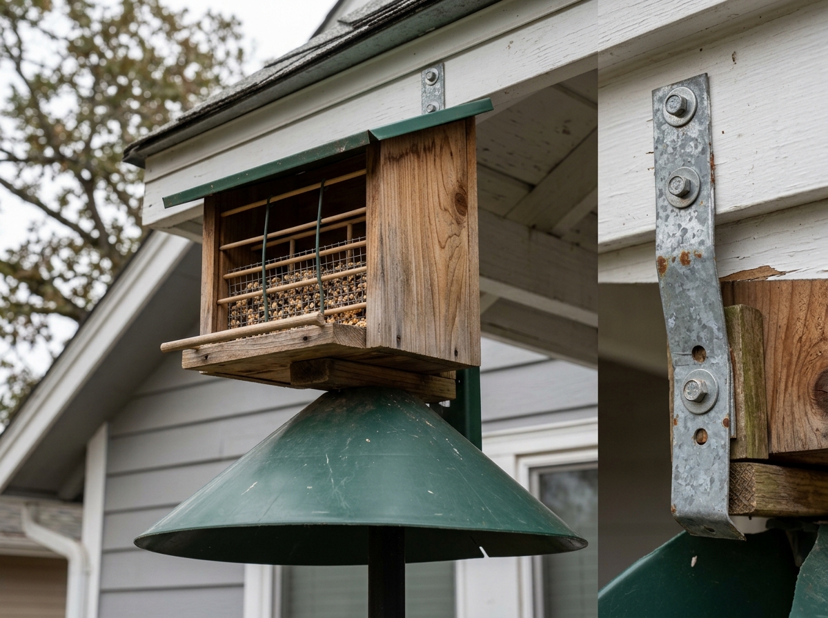 DIY wood bird feeder with a baffle for squirrel-proofing