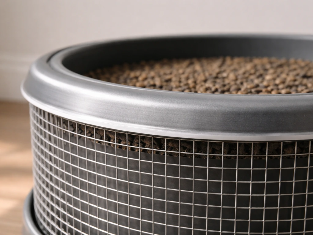 Close-up of a feeder rim wrapped in hardware-cloth to block perching spots.
