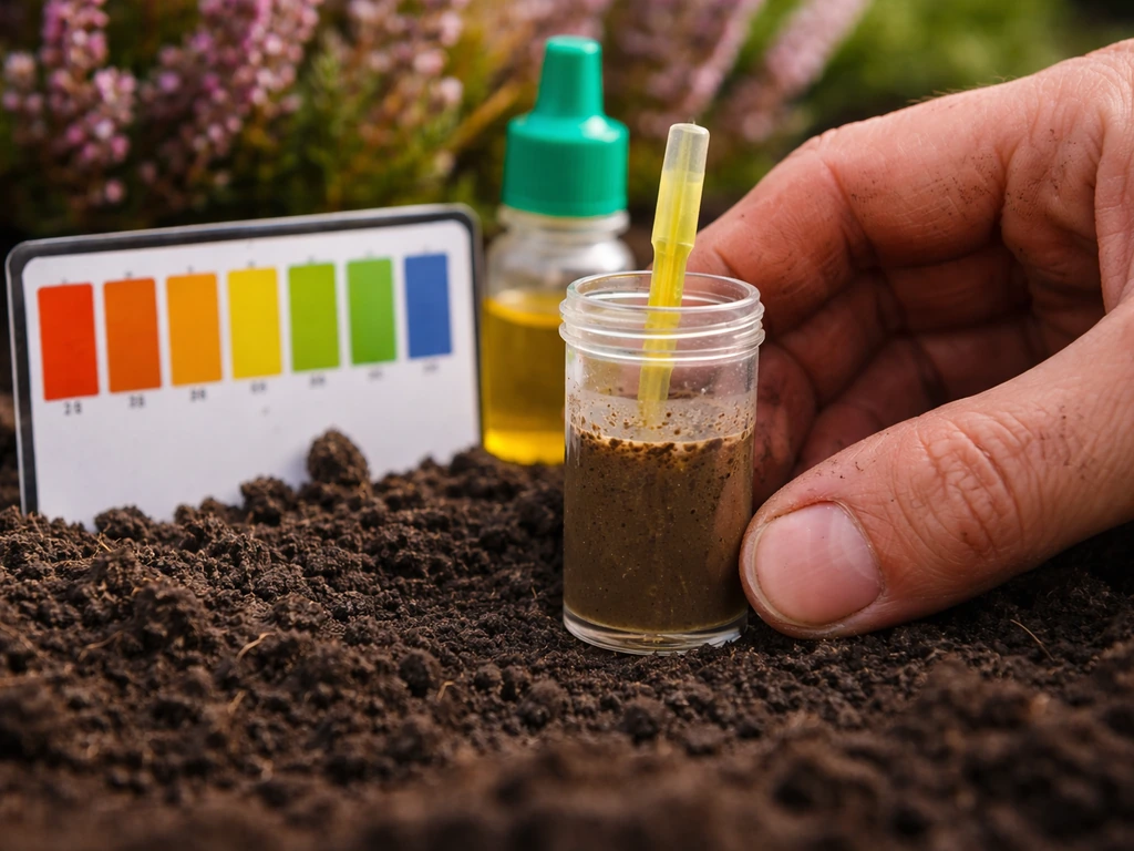 Gardener checking soil pH test with a kit in Scottish garden bed