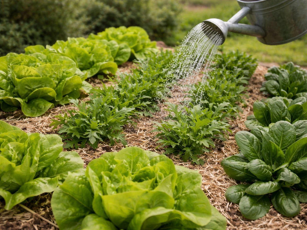 Lettuce, rocket, and spinach growing in neat rows for UK salad crops