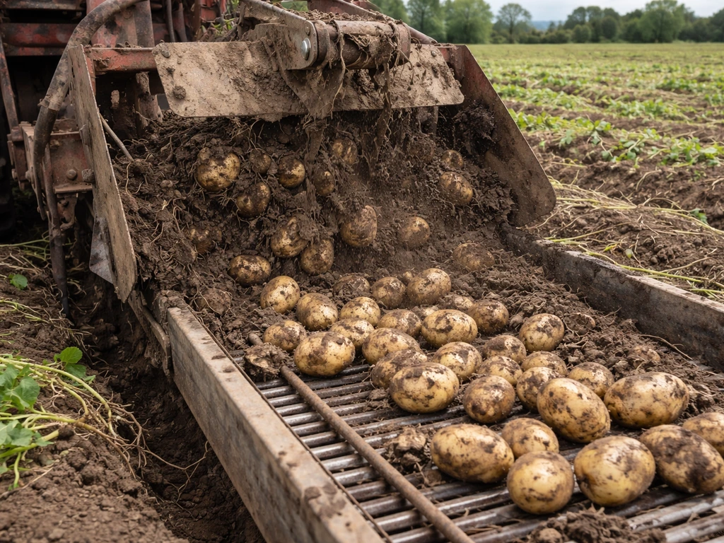 Potatoes being harvested in an outdoor field