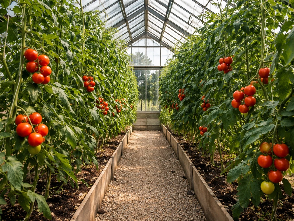 Tomato vines inside a UK glasshouse