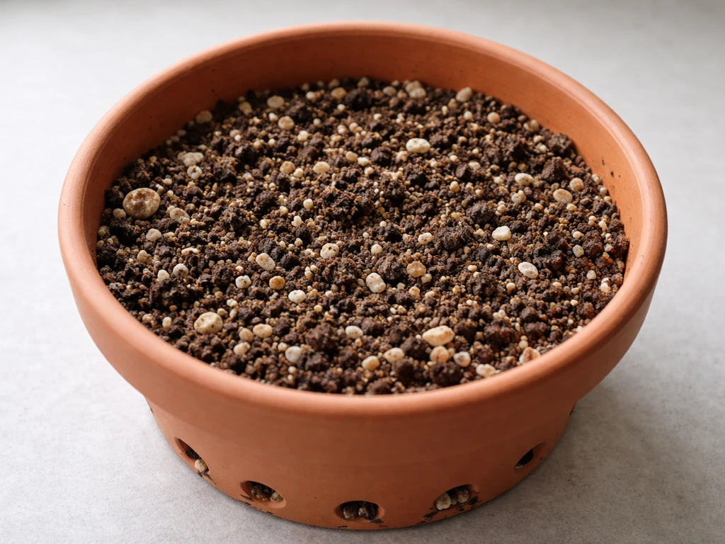 Close-up of peat-free cactus compost in a pot with grit/perlite and clear drainage holes.