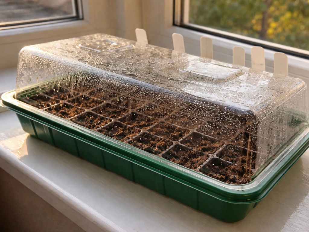 Tomato seeds in a seed tray under a propagator