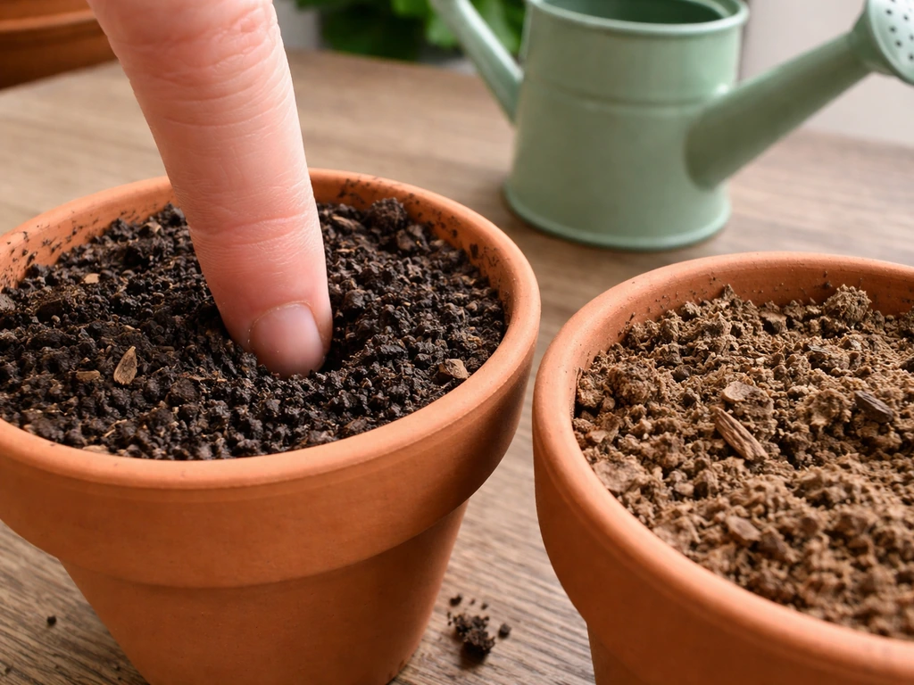 Overwatering vs healthy soil moisture check (finger test)