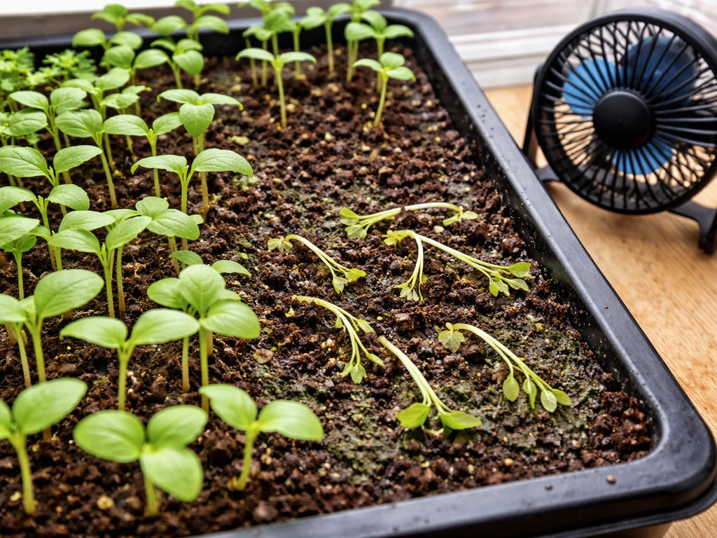Collapsed seedlings at soil level showing damping off in a seed tray