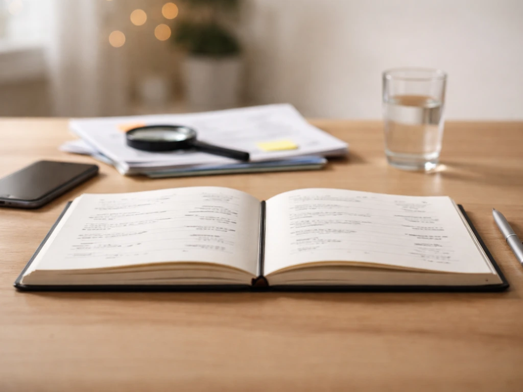 Minimal desk scene with two open notebooks and a magnifying glass, symbolizing differing estimate sources.
