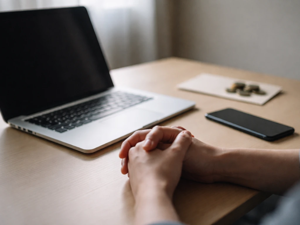 Minimal photo of a desk with an open laptop, smartphone, and a few coins—symbolizing profile confusion and wealth range