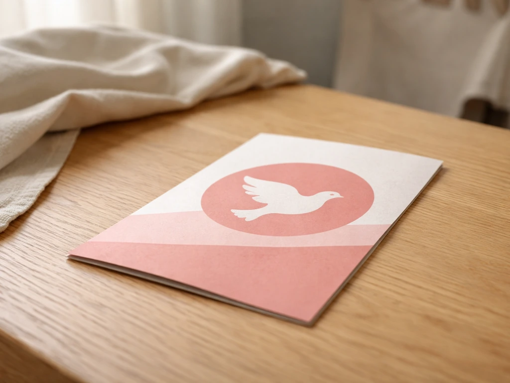 Close-up of a Dove-branded beauty campaign flyer on a table near sunlight, minimal and realistic.