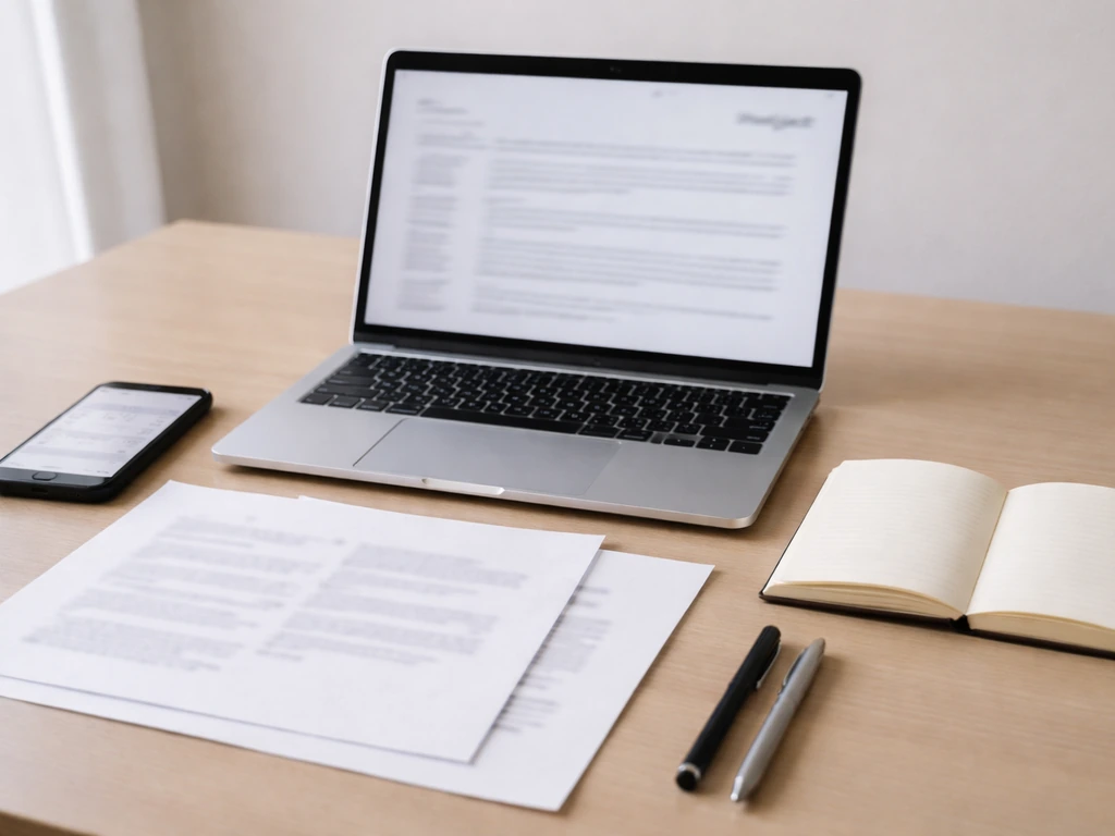 Minimal desk scene with laptop and calendar-like phone, suggesting early-stage project planning.